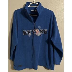 Disney Sweatshirt Plus Size 1X Eeyore Fleece Sweater 1/4 Zip Blue Pullover EUC